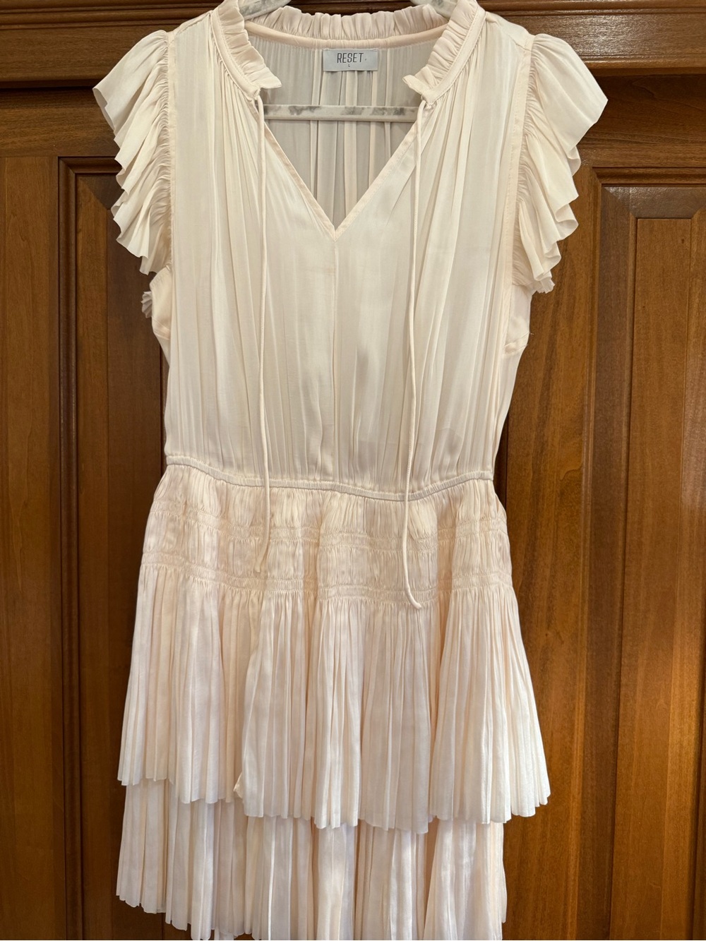 Cream Tiered Pleated Mini Dress